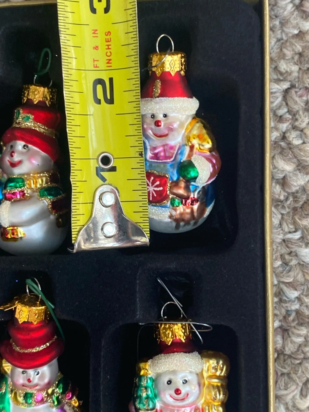 4  Glass 2” Unique Treasures Detailed Painted Snowman Christmas Ornament
